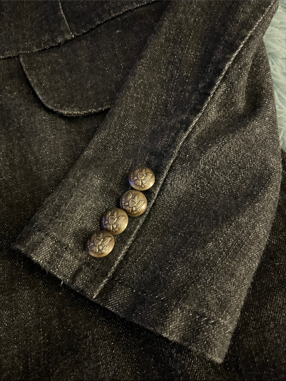 LAUREN by RALPH LAUREN BLACK DENIM W VELVET COLAR STUNNING TAILORED COAT NEW M - Picture 5 of 16